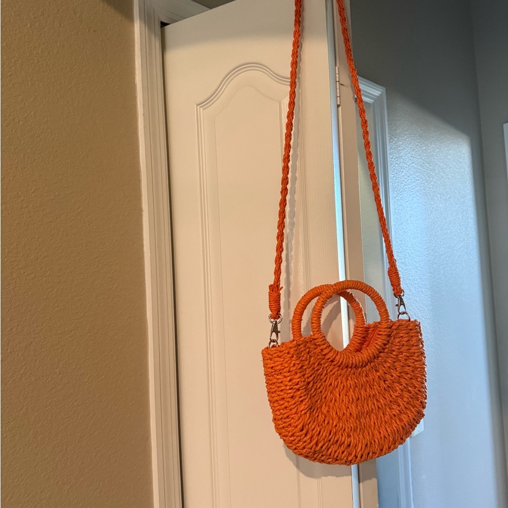 Orange Woven Handbag